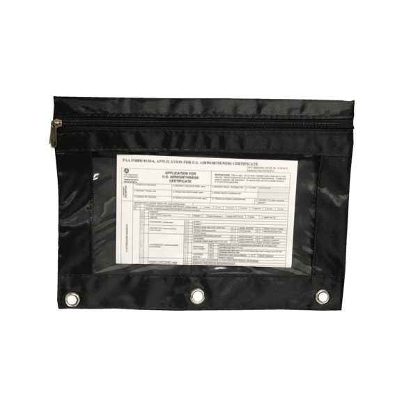 Use this bag to hold your aircraft worthiness documents. Features a zip compartment and a clear plastic window to display ownership documents. certificate document holder pouch bag