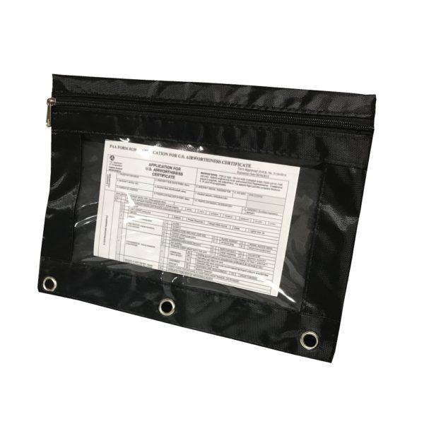 Use this bag to hold your aircraft worthiness documents. Features a zip compartment and a clear plastic window to display ownership documents. certificate document holder pouch bag